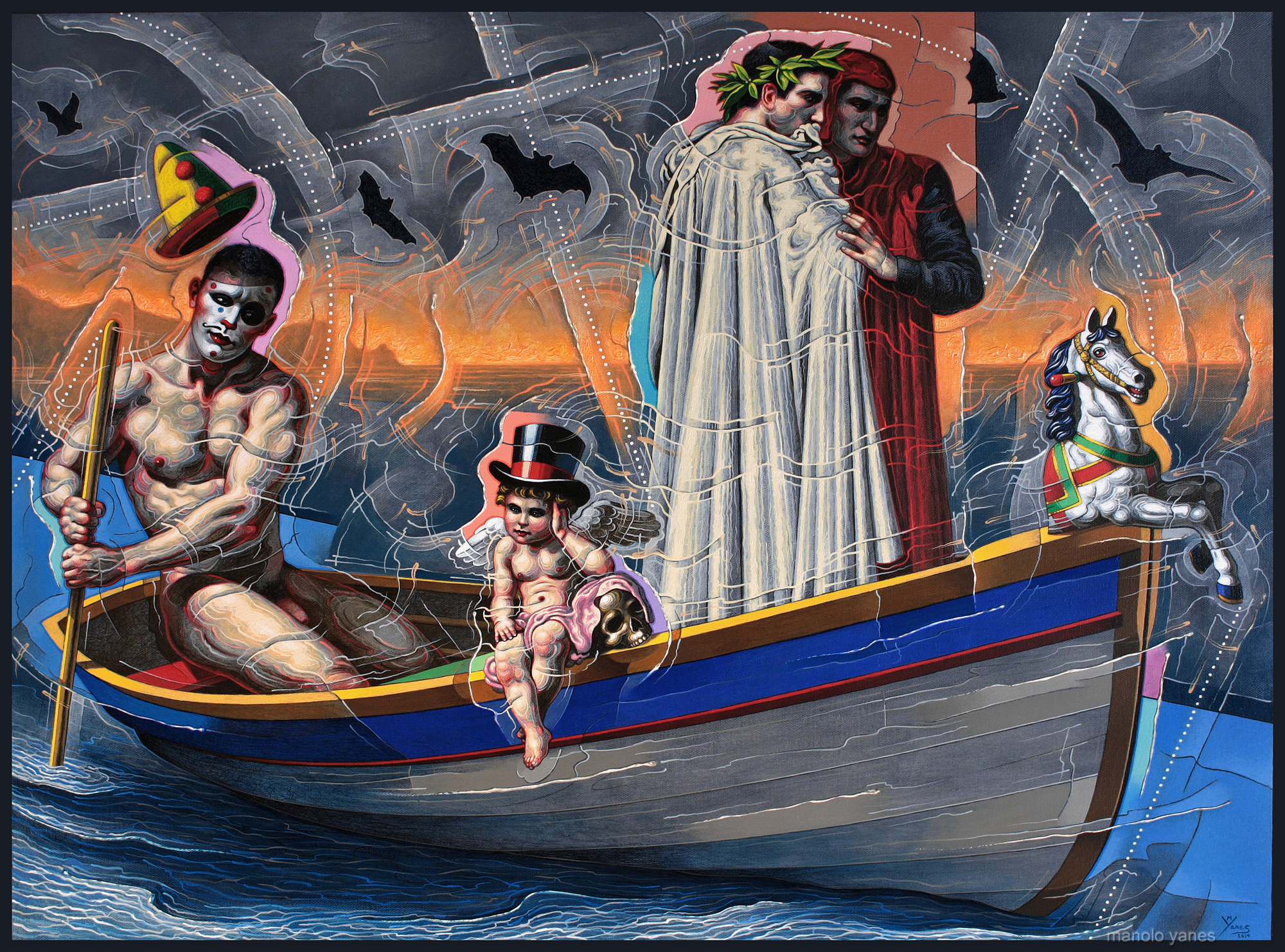 Dante y Virgilio en la barca de Caronte una obra de Manolo Yanes