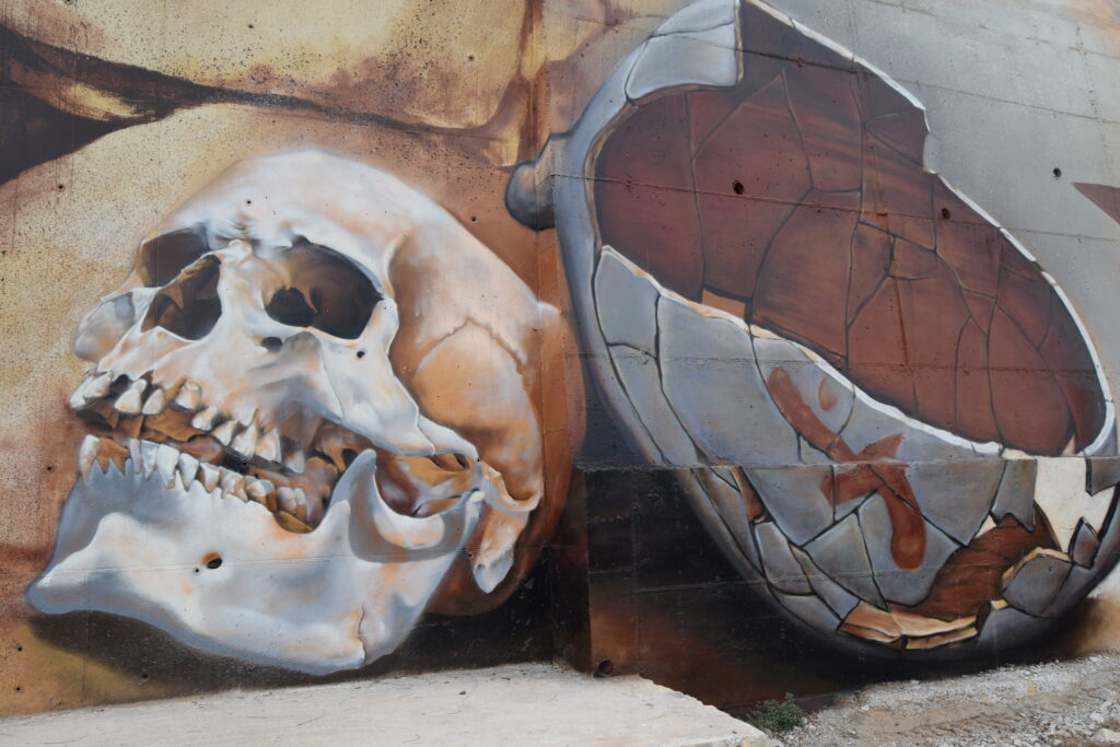 Mural Agaldar por elequipo de artistas dirigido por Richar Santana, de Graffmapping, empresa especializada en el sector, y cuenta con la colaboración de Feo Flip.